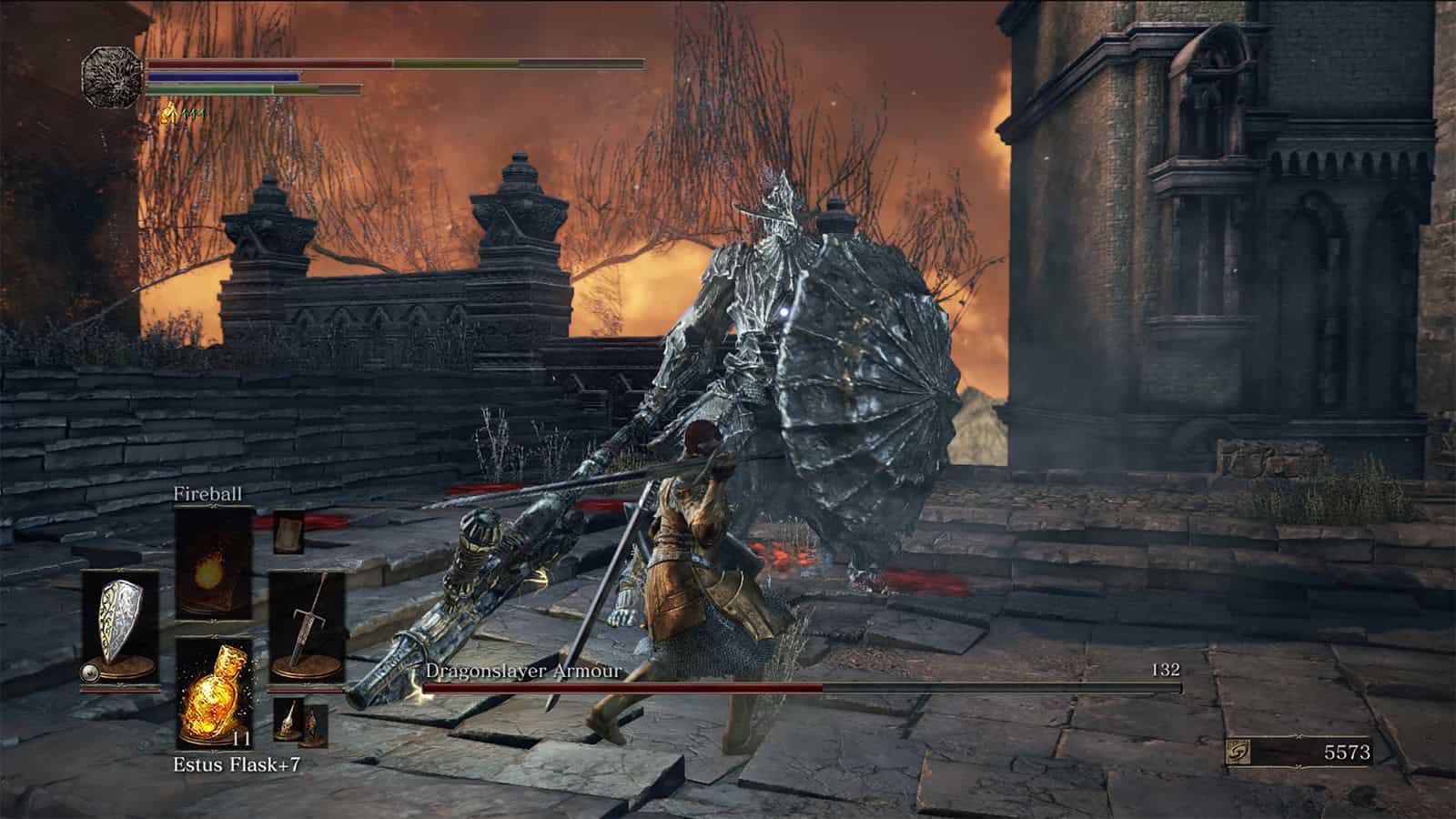 A screenshot of Dragonslayer Armour from my Dark Souls 3 game.