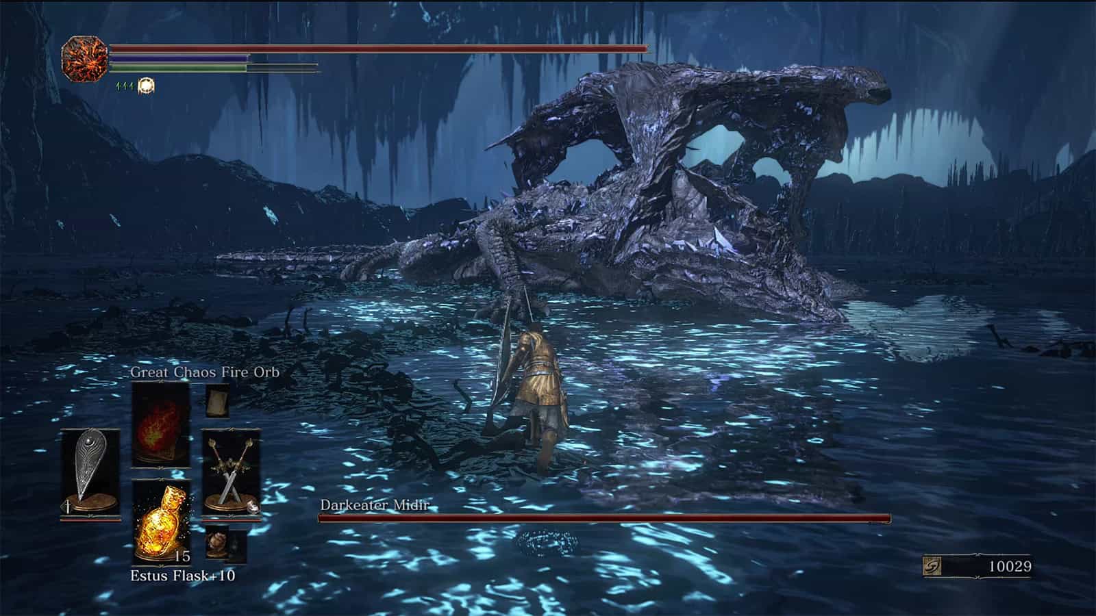 A screenshot of Darkeater Midir from my Dark Souls 3 game.