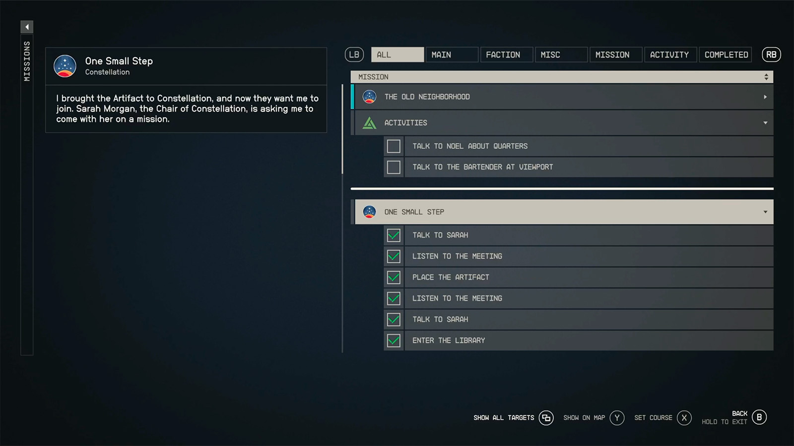Starfield Mission Log
