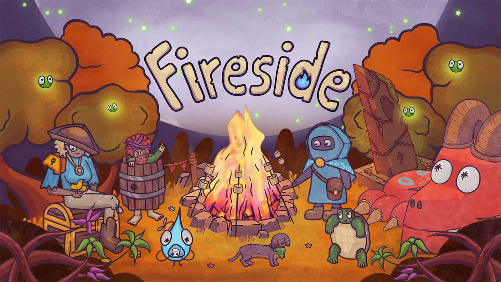 The primary artwork for Fireside, showing several characters huddled around a campfire