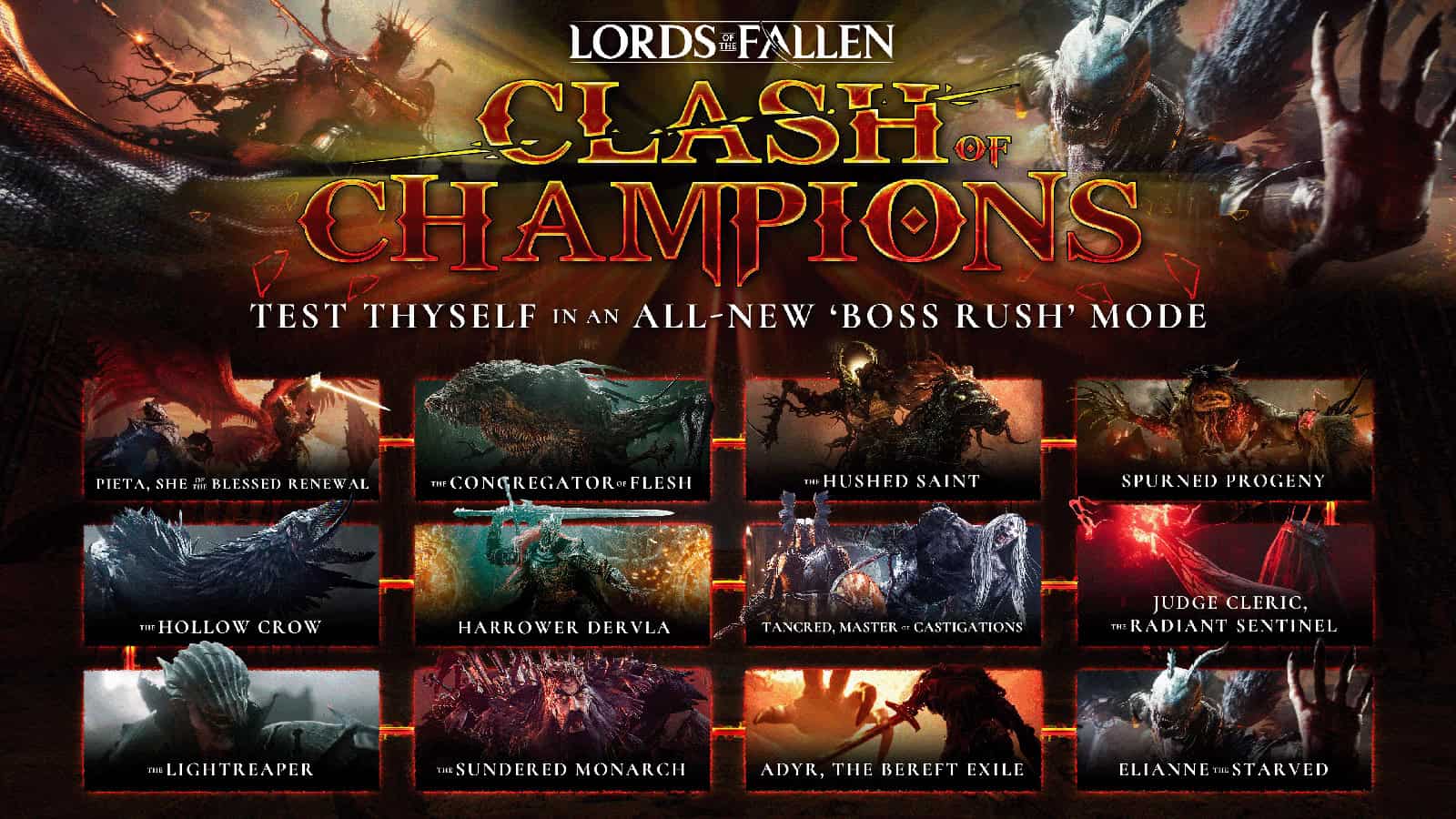 An image showing some of the bosses you can fight as part of the Clash Of Champions update for Lords Of The Fallen