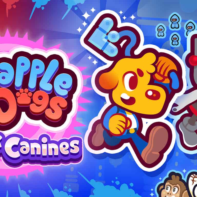 The official artwork for Grapple Dogs: Cosmic Canines, showcasing main characters Luna and Pablo