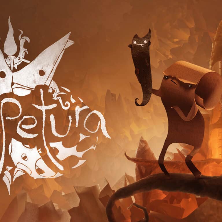 The official artwork for Papetura, showing the game's two main characters in their paper world.