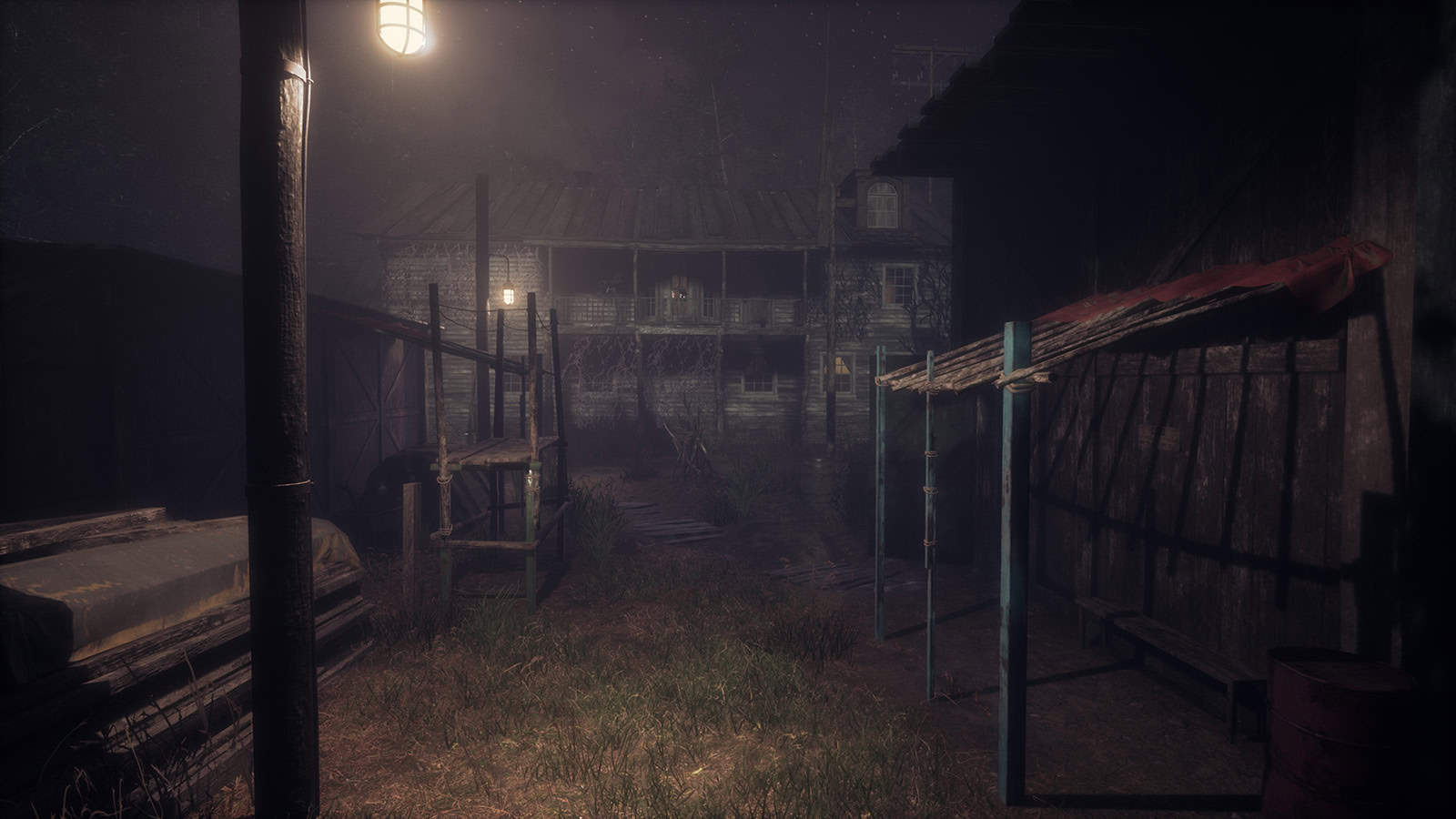 A screenshot of horror game Puppet House showing the exterior of the haunted house you'll have to explore