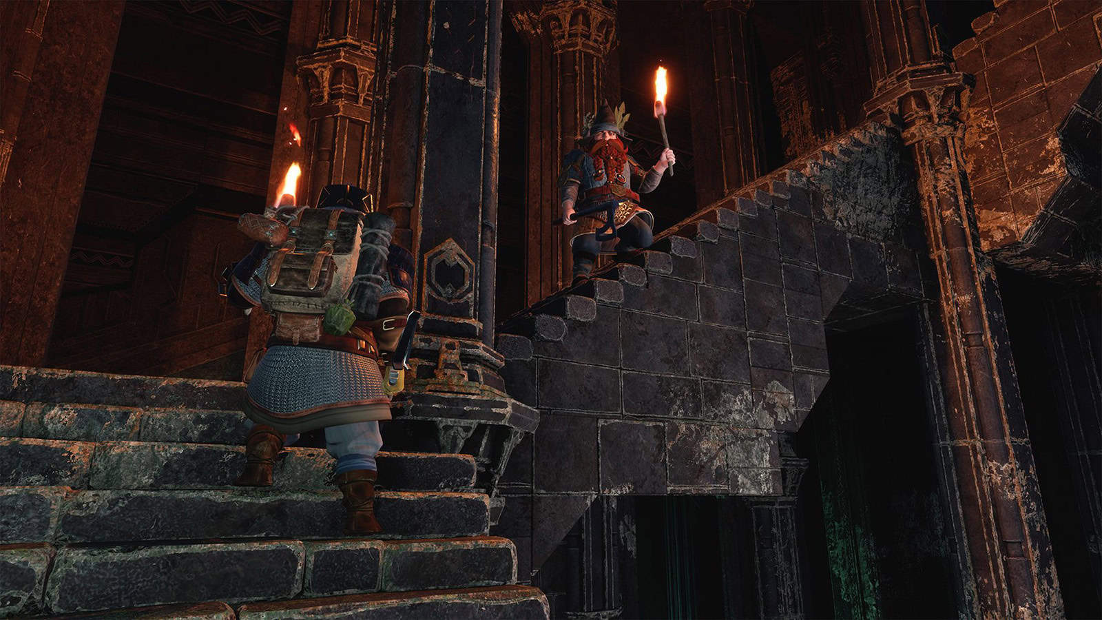 A screenshot of The Lord Of The Rings: Return To Moria showing player characters exploring the mines. 