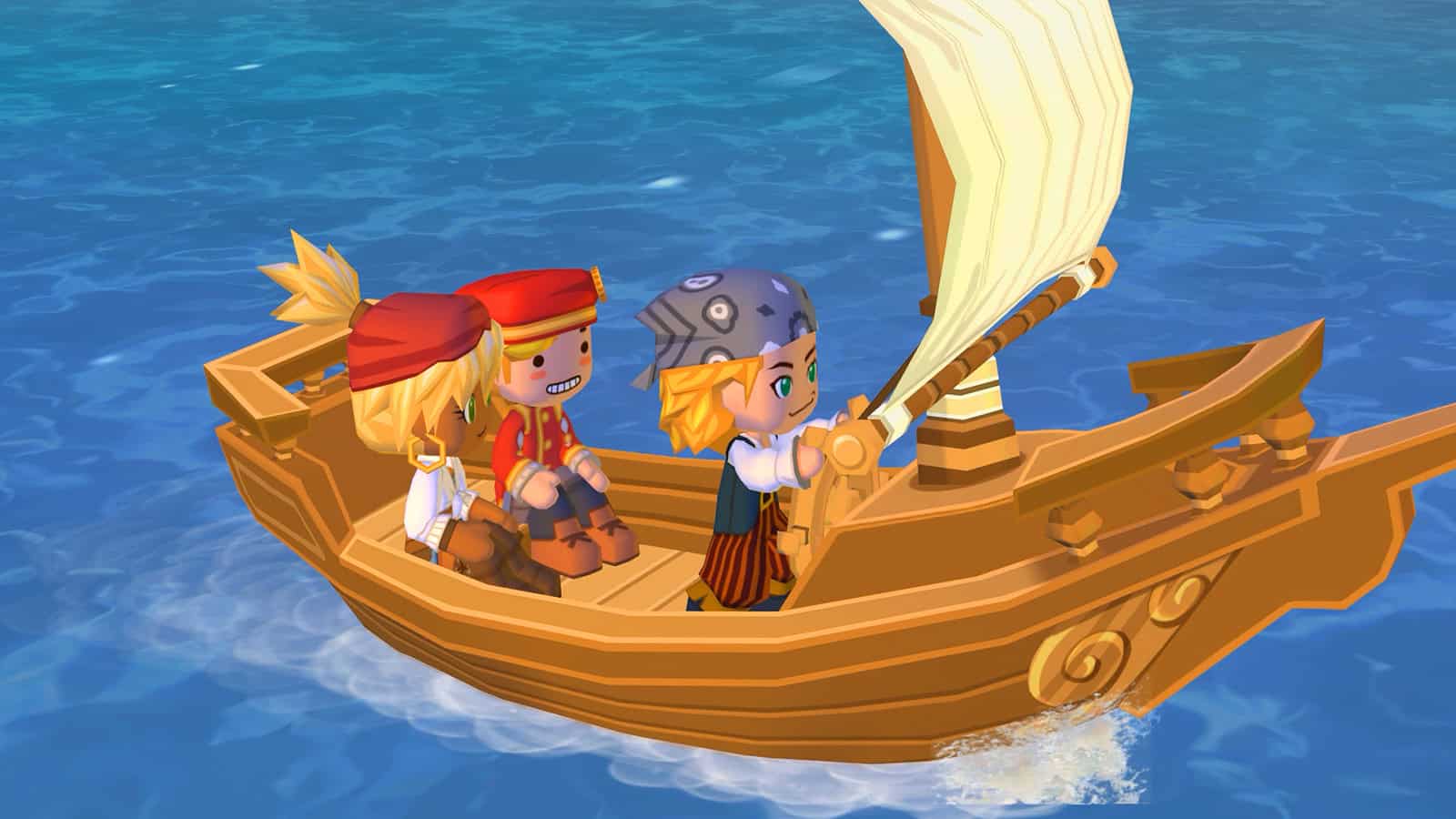 An official screenshot of MySims Kingdom, showing the player character sailing