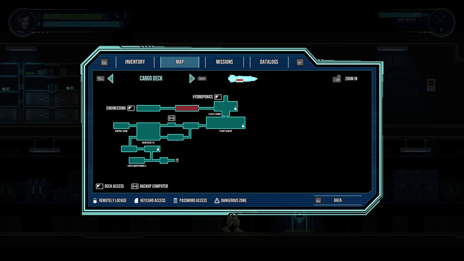 A screenshot of Omega Warp showing the mapping system in the game of the Freighter