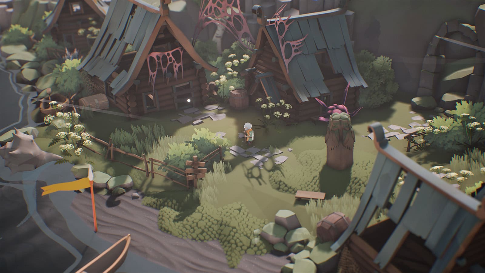 A screenshot of Selfloss of the player character in a gorgeous village.