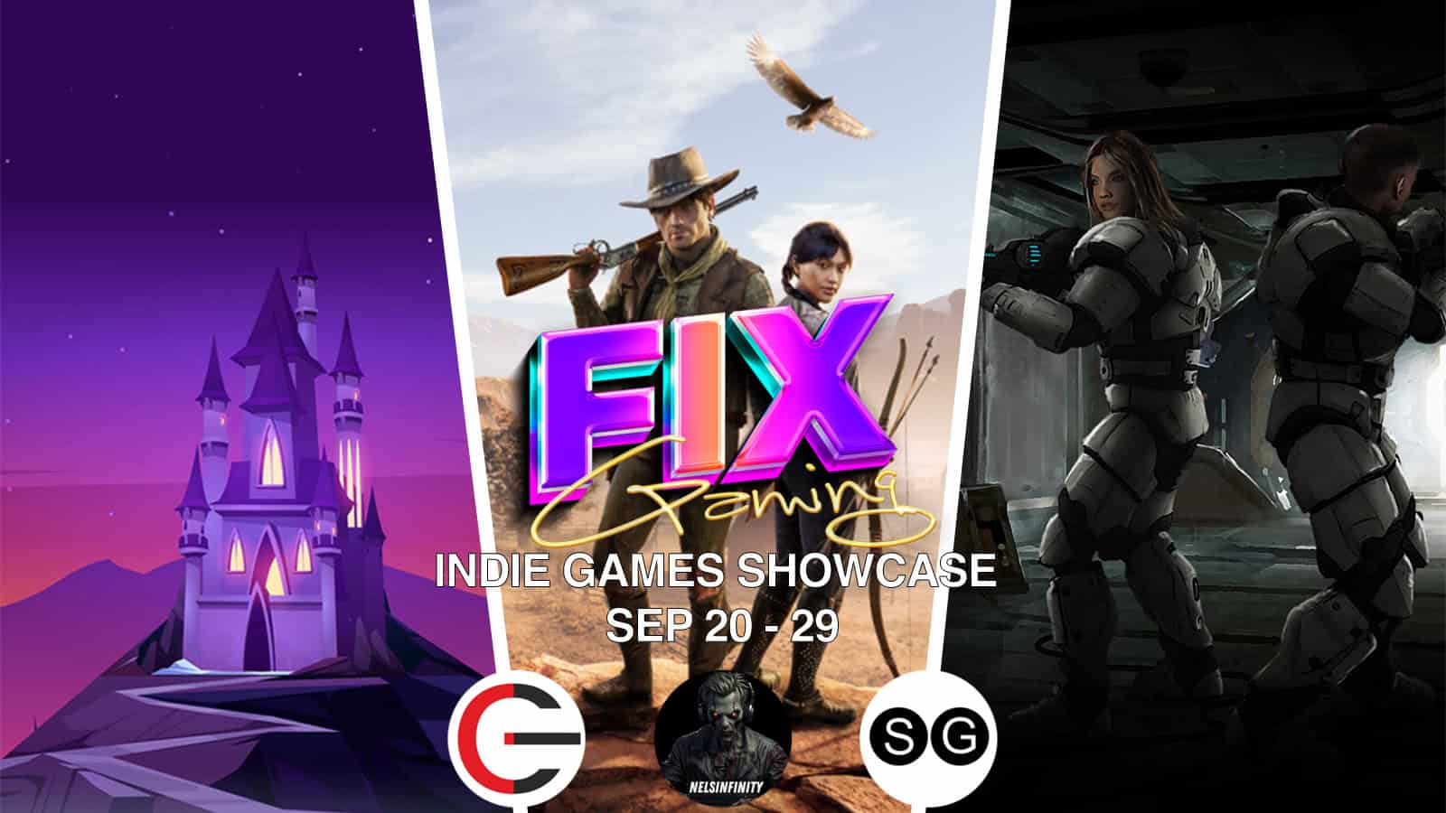 The banner for Fix Gaming Channel's Indie Game Showcase, featuring SimpleGamer.