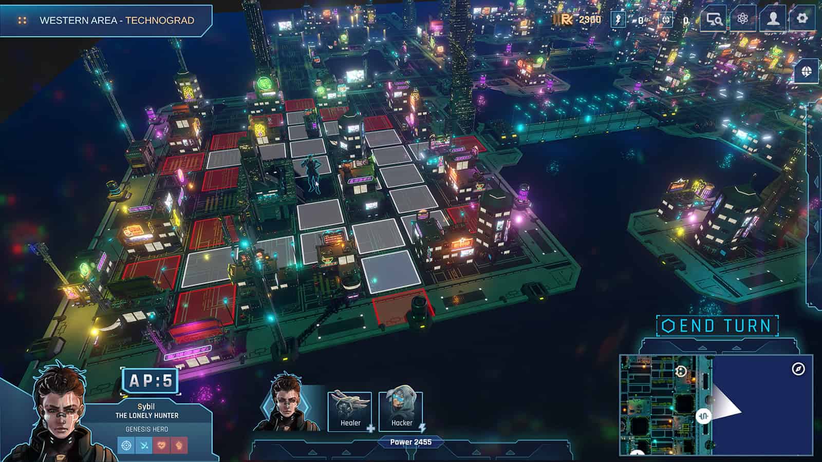 A screenshot of Neural Dominion showcasing the city of Technograd.