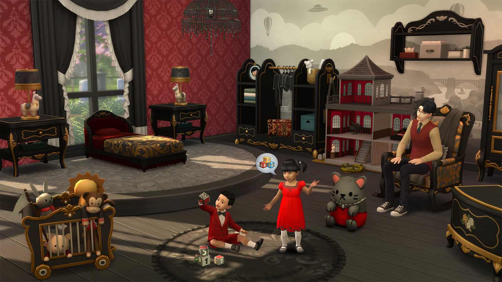 An official screenshot of The Sims 4 Storybook Nursery Kit, showing a look at some of the new objects coming in the Kit.