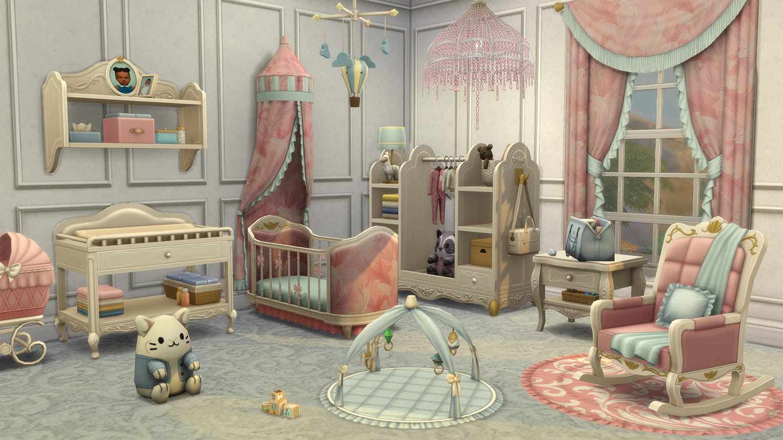 An official screenshot of The Sims 4 Storybook Nursery Kit, showing a look at some of the new objects coming in the Kit.