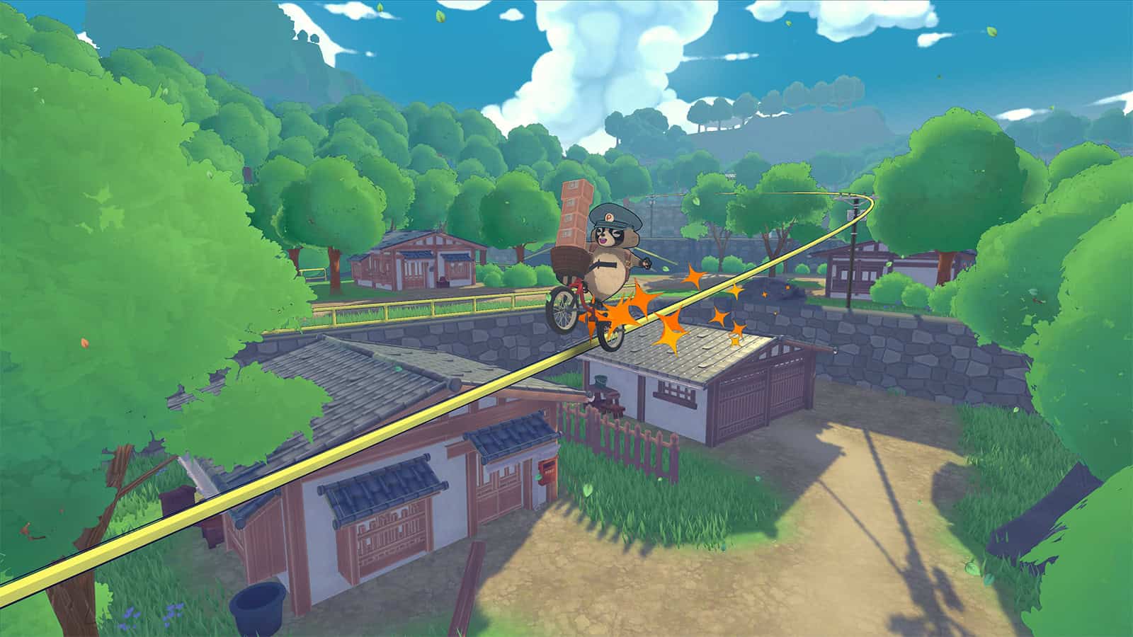 A screenshot of TANUKI: Pon's Summer showing Pon performing tricks with his BMX.