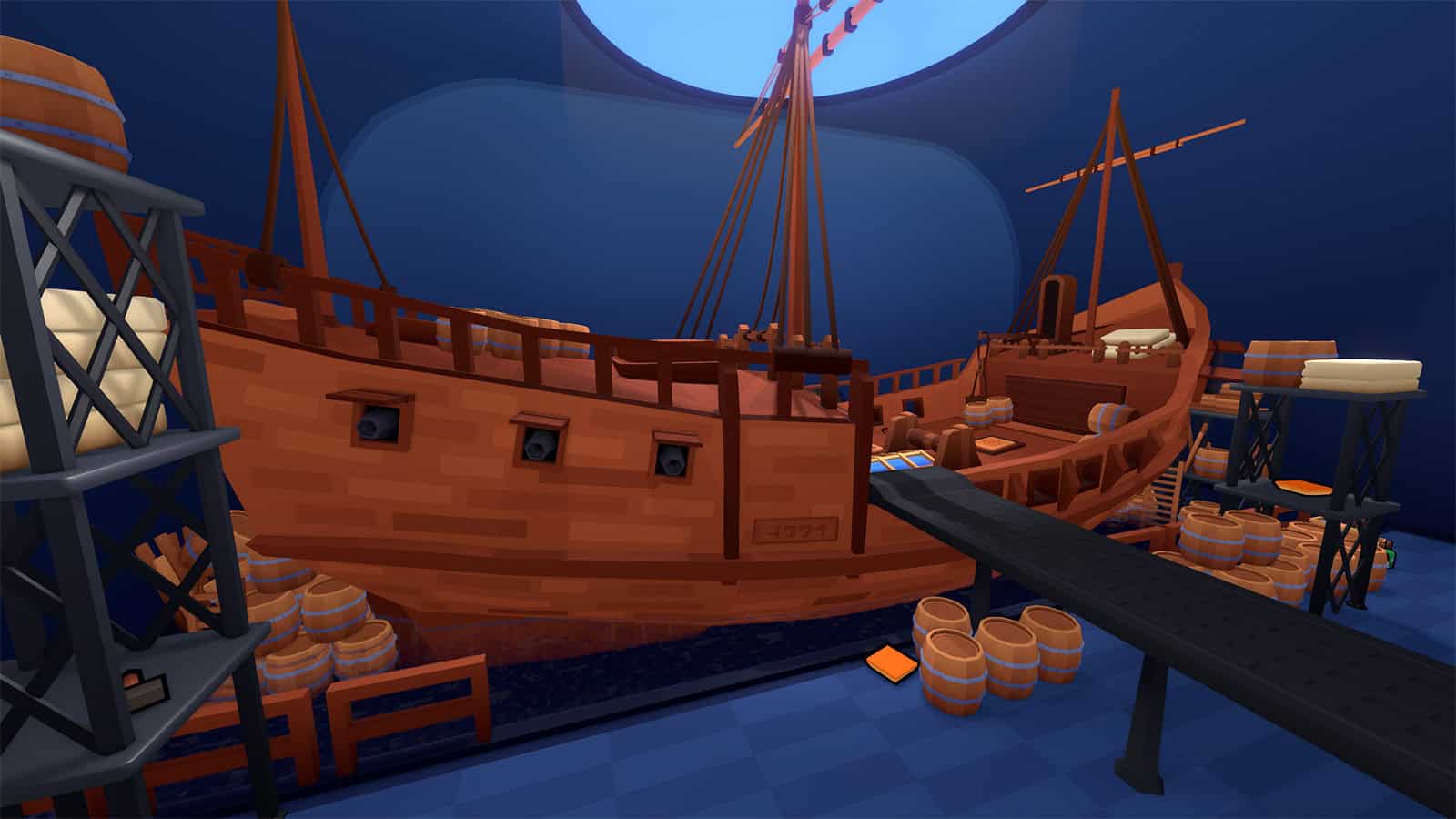 A screenshot of In Sink showing the pirate ship you can explore. 