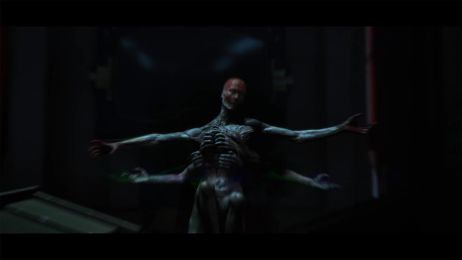 A screenshot of KARMA: The Dark World showing the monster chasing Shawn.