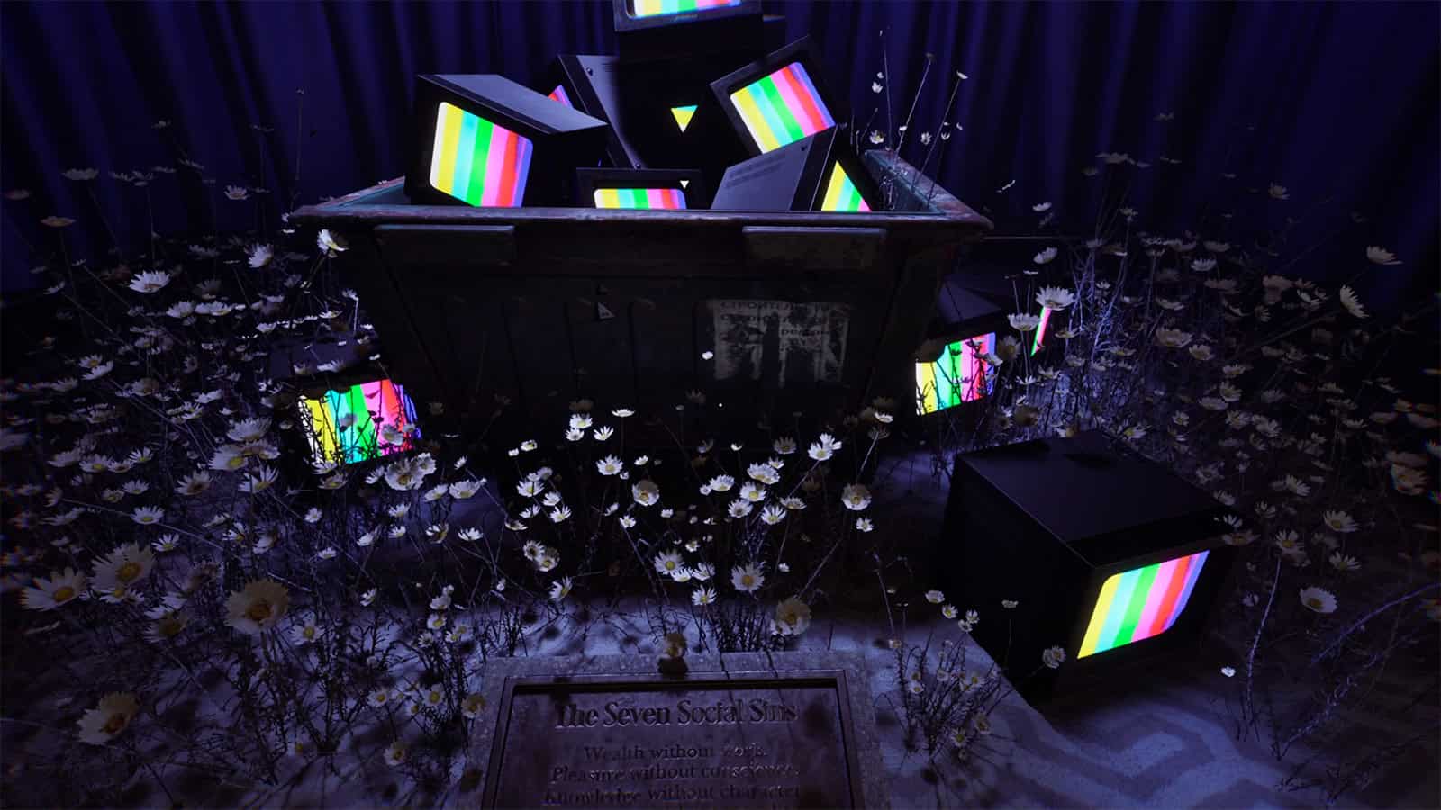 A screenshot of KARMA: The Dark World showing the television graveyard