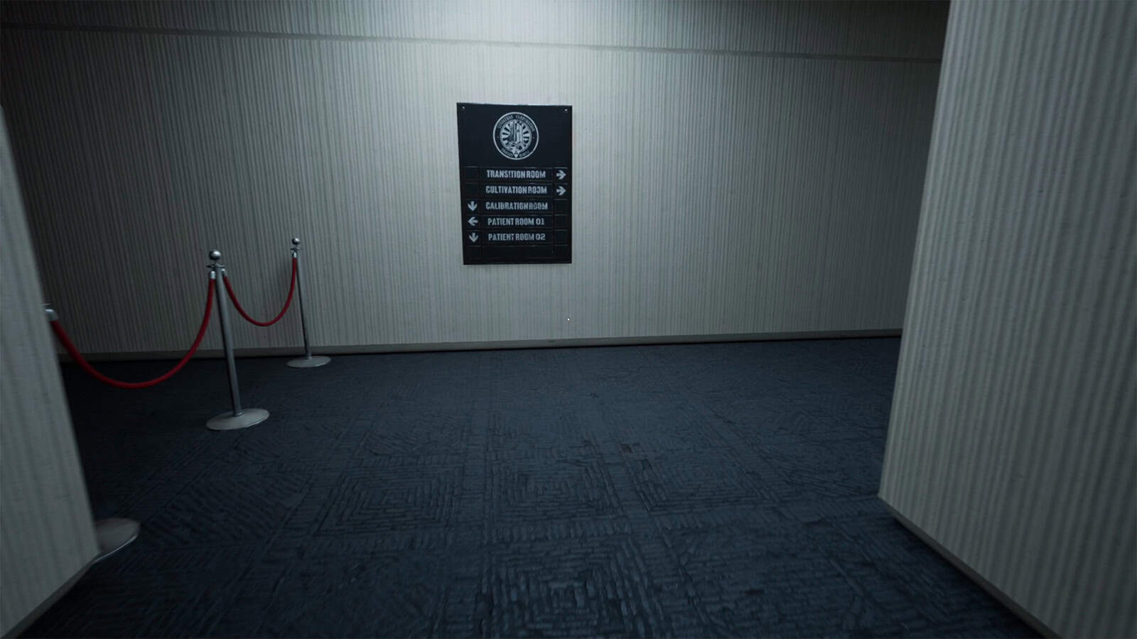 A screenshot of KARMA: The Dark World, showing me exploring the Leviathan Corporation's office.