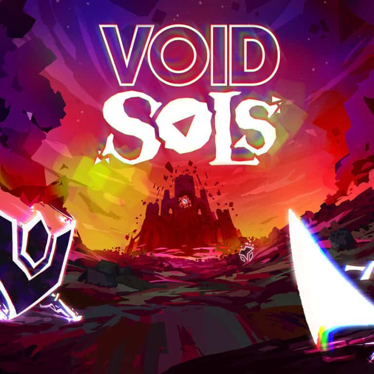 The official artwork for Void Sols showing the playable triangle fighting off one of the many enemies in the game.