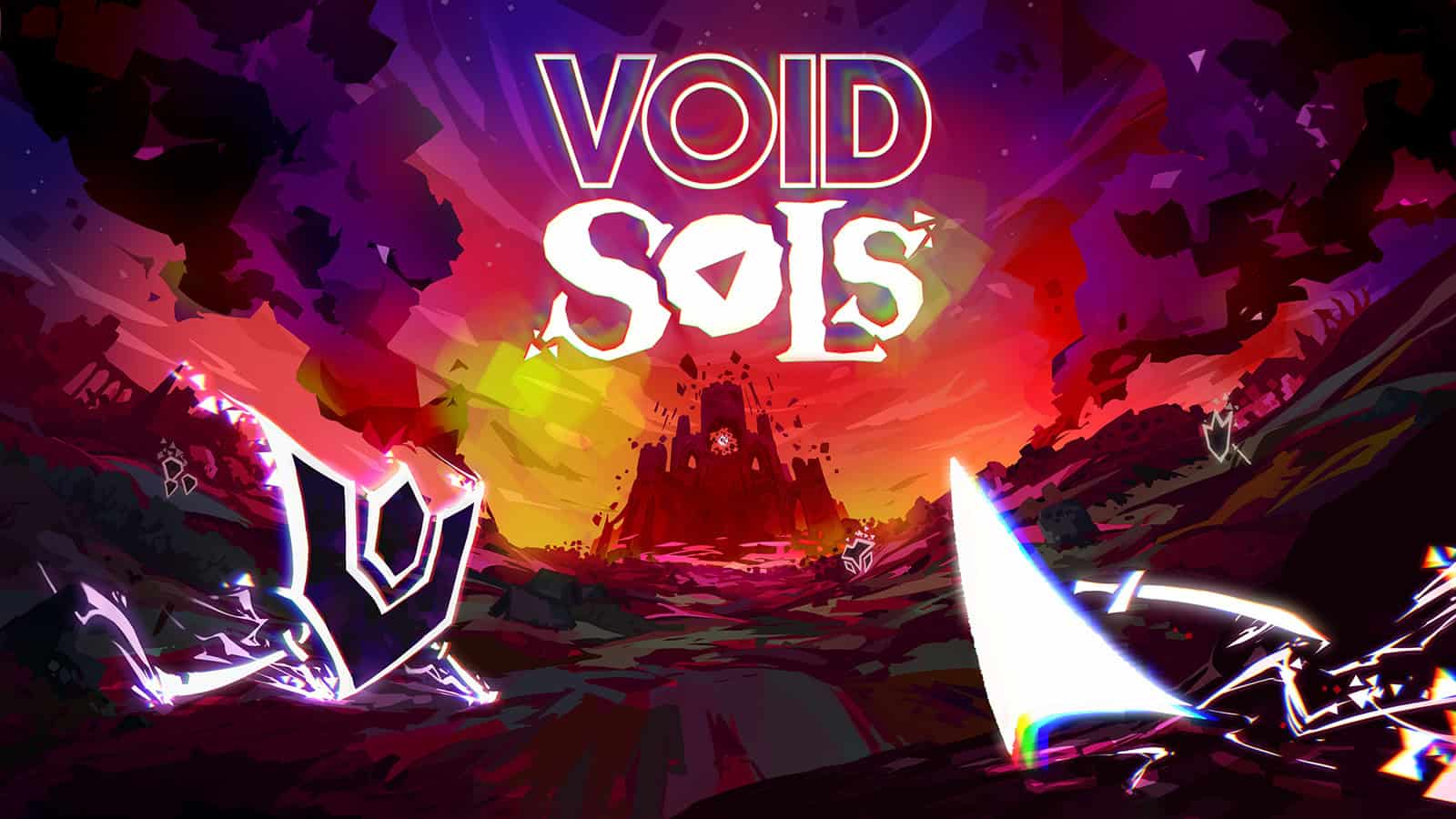 The official artwork for Void Sols showing the playable triangle fighting off one of the many enemies in the game.