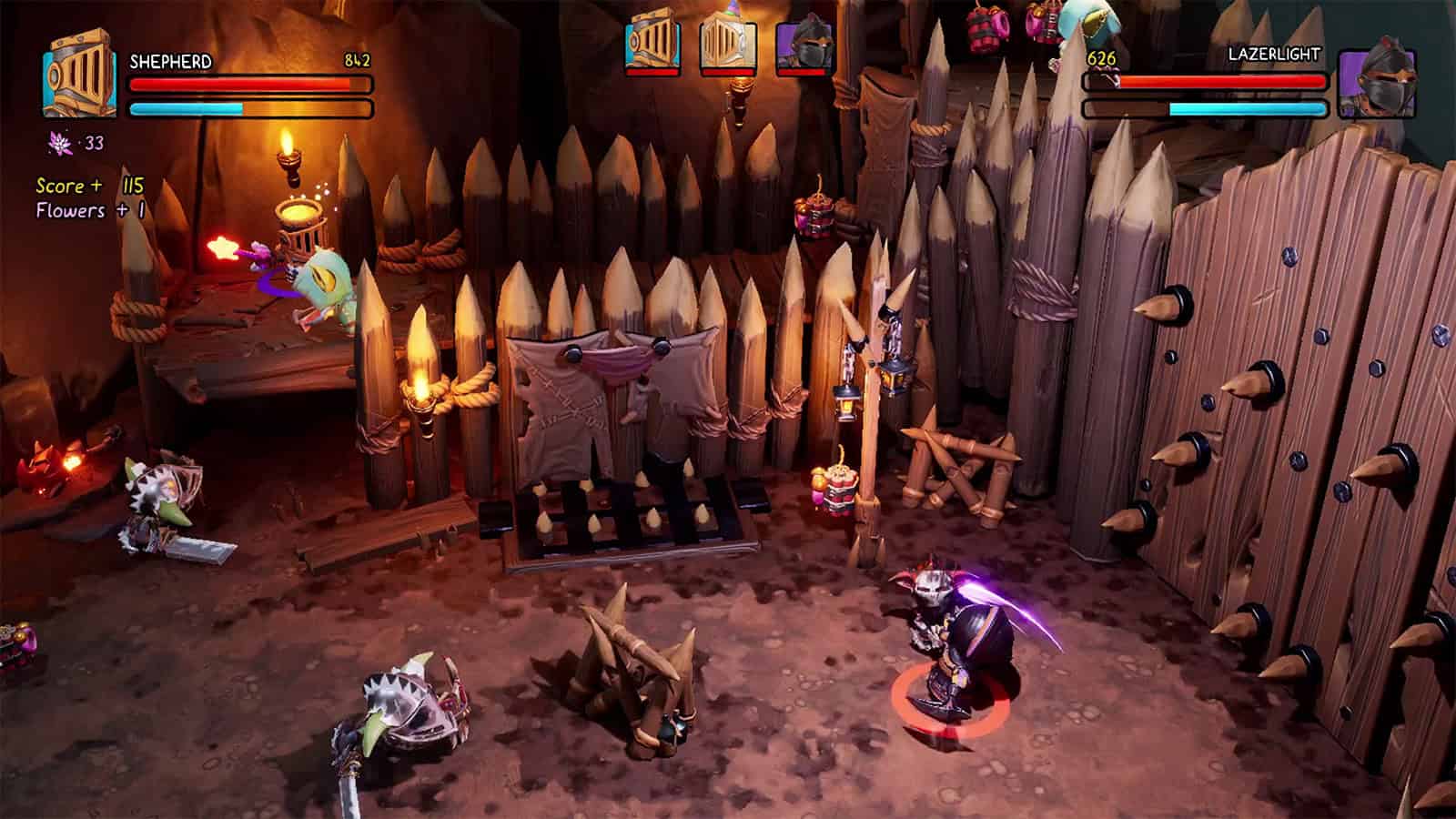 An official screenshot from Big Helmet Heroes, showing the game's combat.