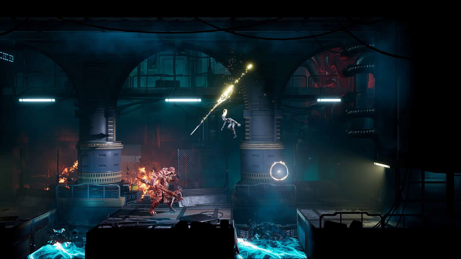 An official screenshot of Somber Echoes, showing the game's combat and platforming.