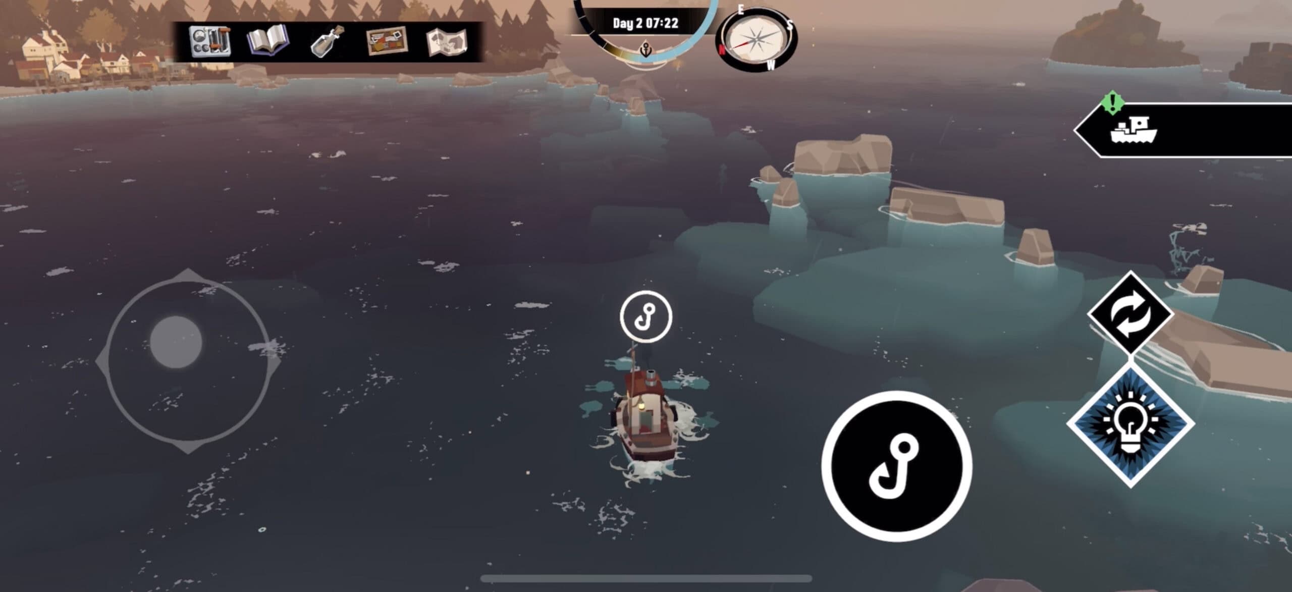 A screenshot of Dredge on iOS, showing the game's UI.