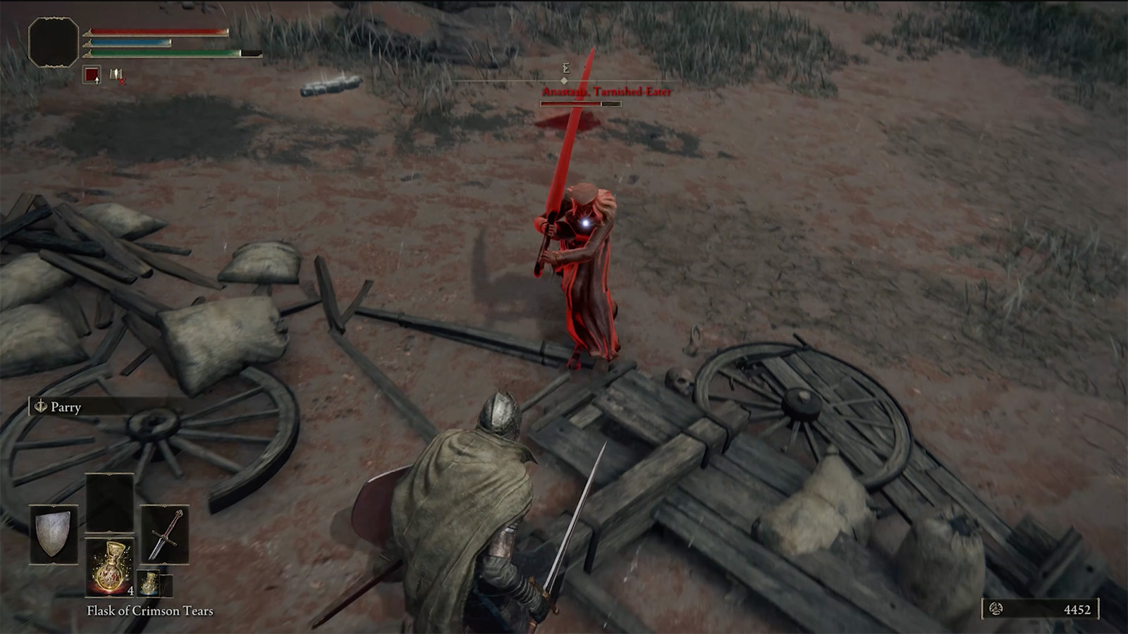 A screenshot from Elden Ring, showing my player character fighting an NPC invader. 