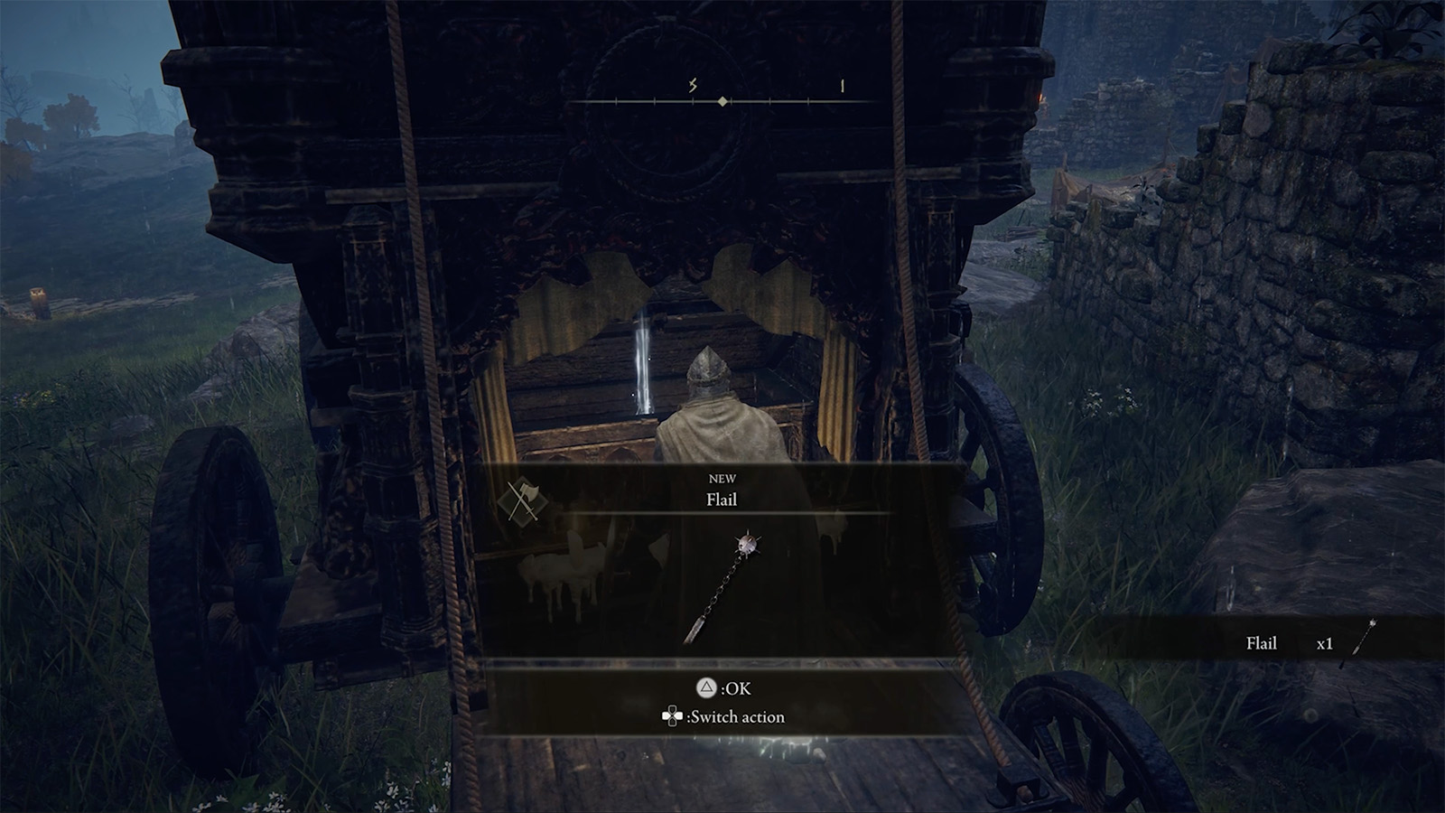 A screenshot from Elden Ring showing the Flail weapon.