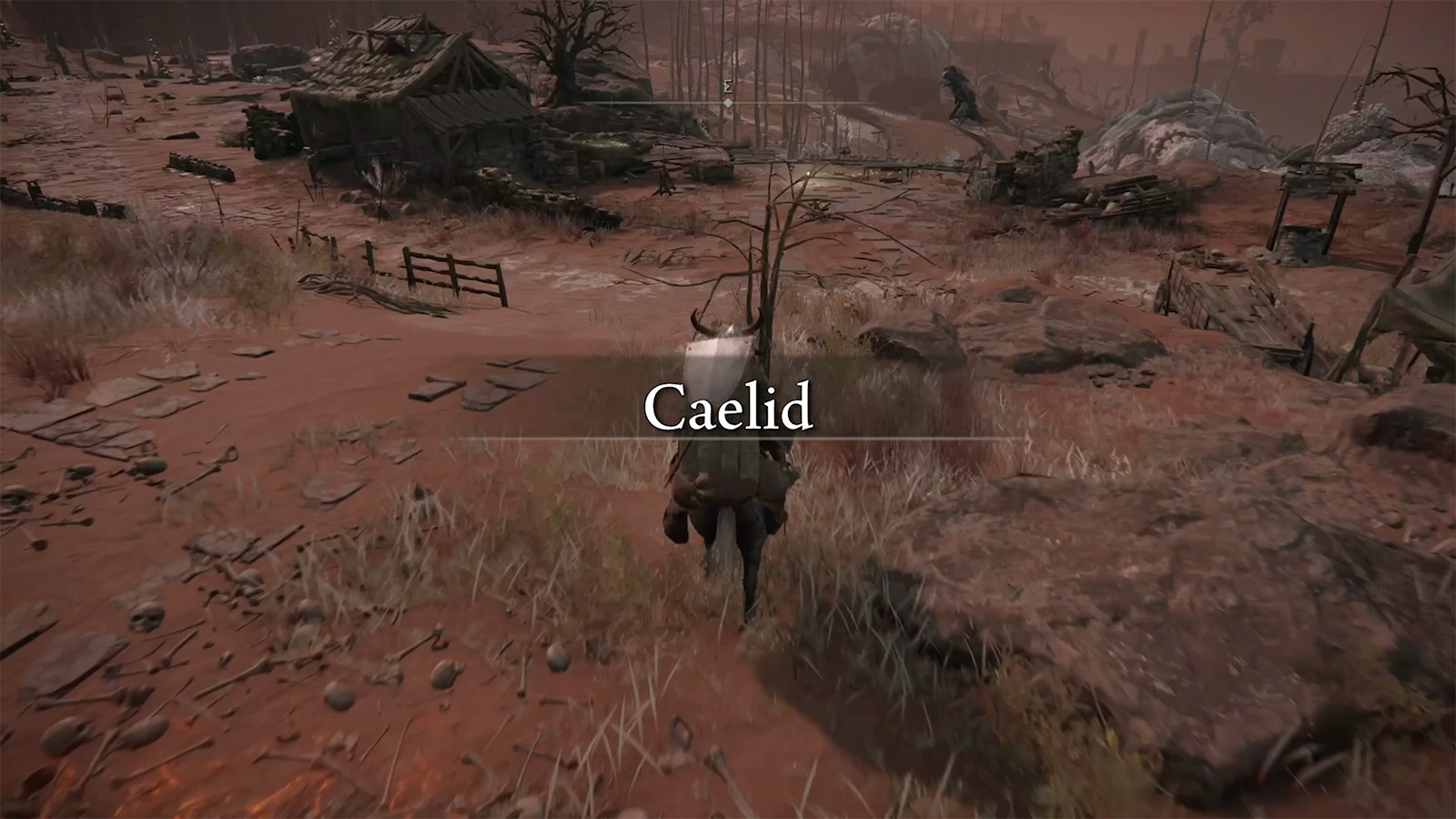 A screenshot from Elden Ring showing the Caelid region.