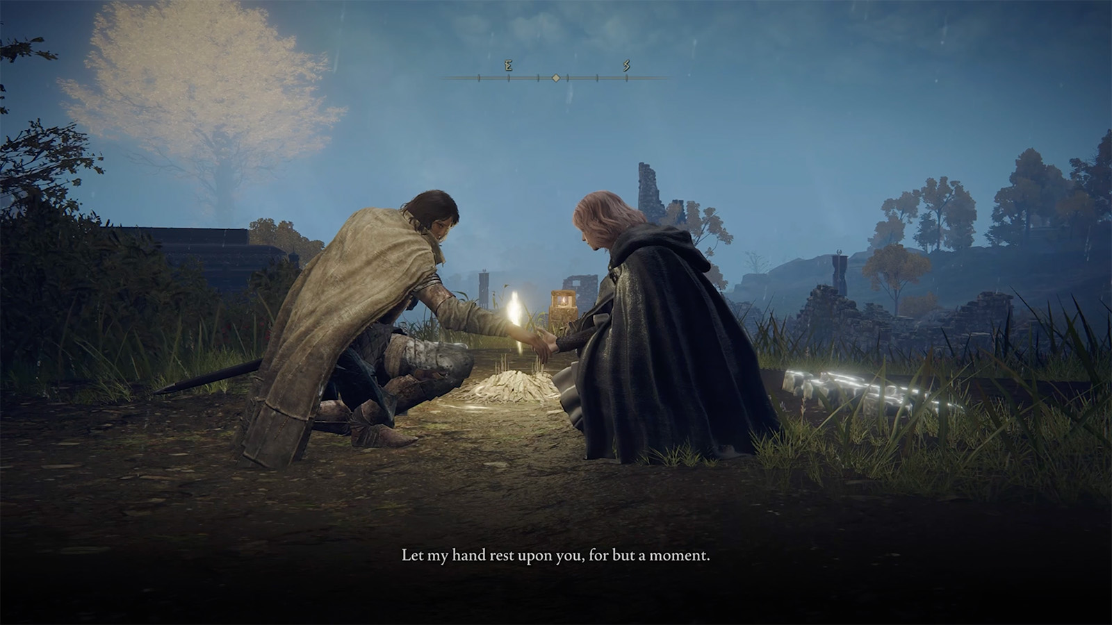 A screenshot from Elden Ring showing my character speaking with Melina.